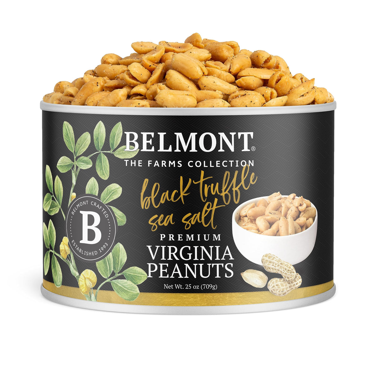 Belmont Peanuts Black Truffle Virginia Peanuts in a 25oz jar for premium snacking
