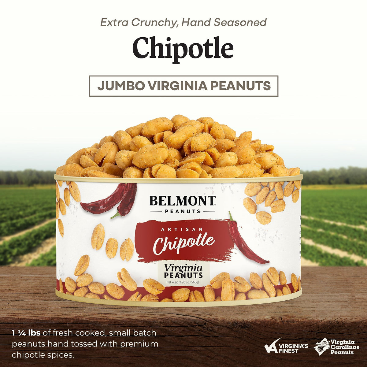 Belmont Peanuts Chipotle Sea Salt close-up shows crispy, seasoned coating