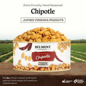 Belmont Peanuts Chipotle Sea Salt close-up shows crispy, seasoned coating