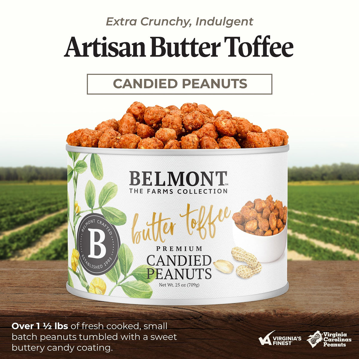 Close-up of Belmont Peanuts extra-crunch texture for snacking appeal.