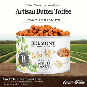 Close-up of Belmont Peanuts extra-crunch texture for snacking appeal.