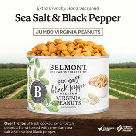 Belmont Peanuts close-up of cracked pepper showcases bold seasoning for savory snacking.