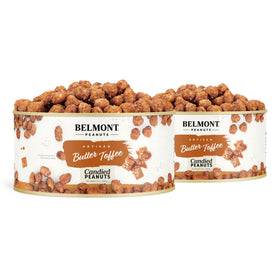 Belmont Peanuts butter toffee peanuts, bag open, premium crunchy snack.