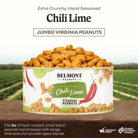 Belmont Peanuts hand-seasoned chili lime peanuts close-up showing bold flavor and crunch