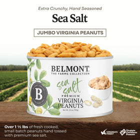 Belmont Peanuts hand-seasoned closeup highlights flavorful seasoning and jumbo crunch.