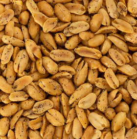 Hand-seasoned Belmont Peanuts signaling small-batch quality and artisanal care.