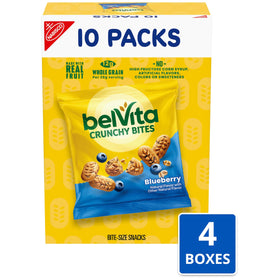 Close-up of crisp texture and blueberries in BelVita Crunchy Bites.