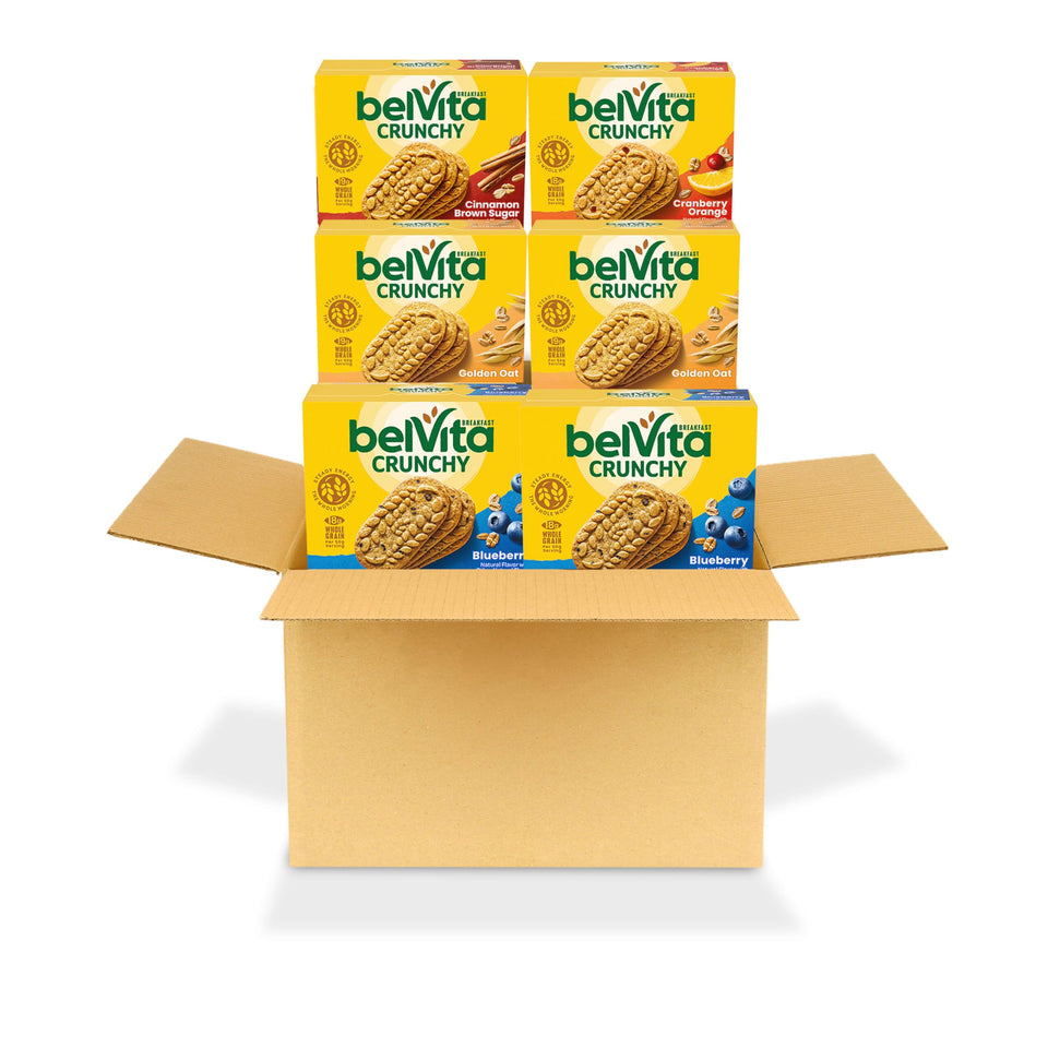 Belvita Blueberry Breakfast Biscuits pack for on-the-go energy and steady release carbs.