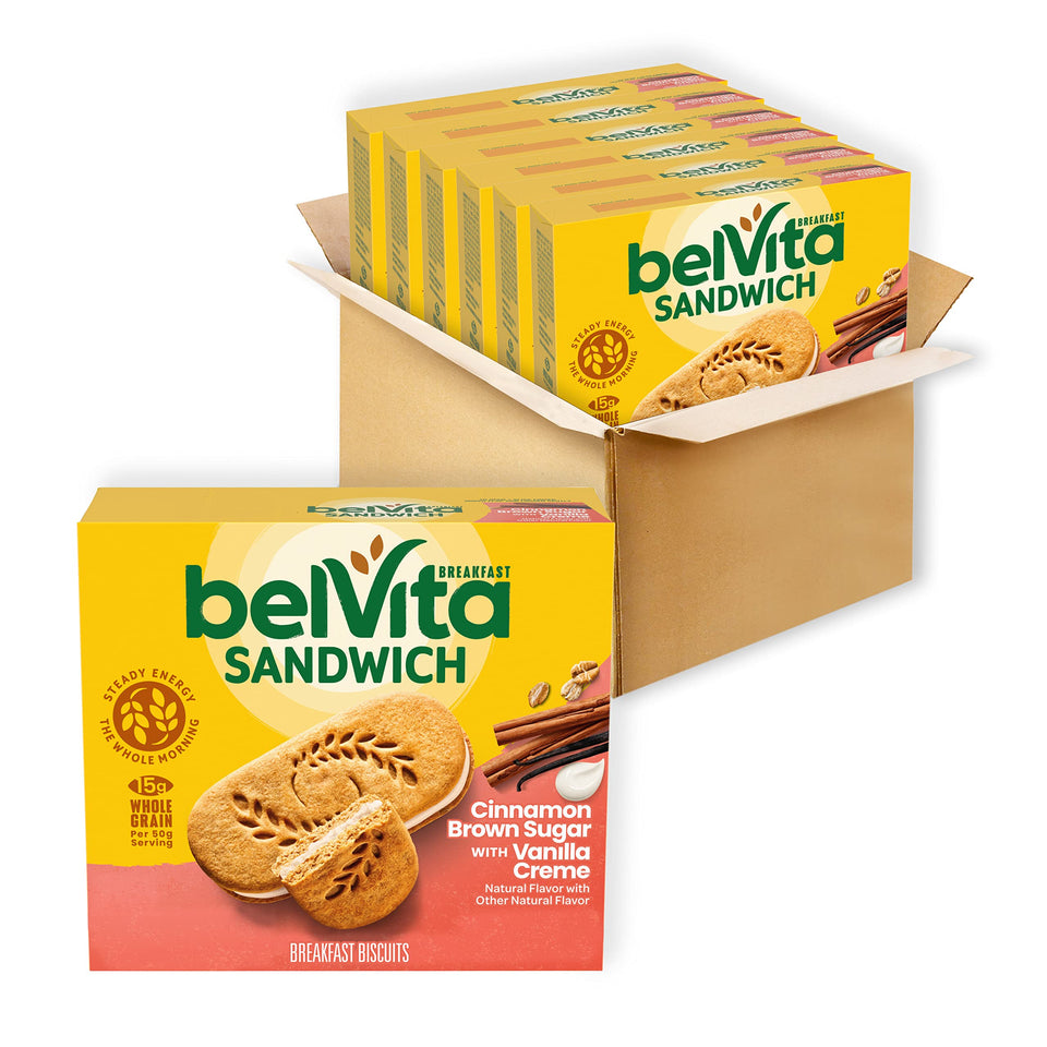 Belvita breakfast sandwich Cinnamon Brown Sugar with Vanilla Creme for on-the-go energy