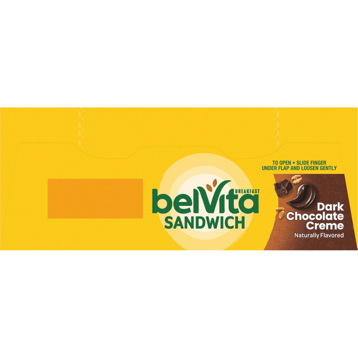 Belvita breakfast sandwich two biscuits, dark chocolate creme in the middle.