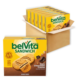 Belvita dark chocolate creme breakfast biscuits pack-front, on-the-go energy option.