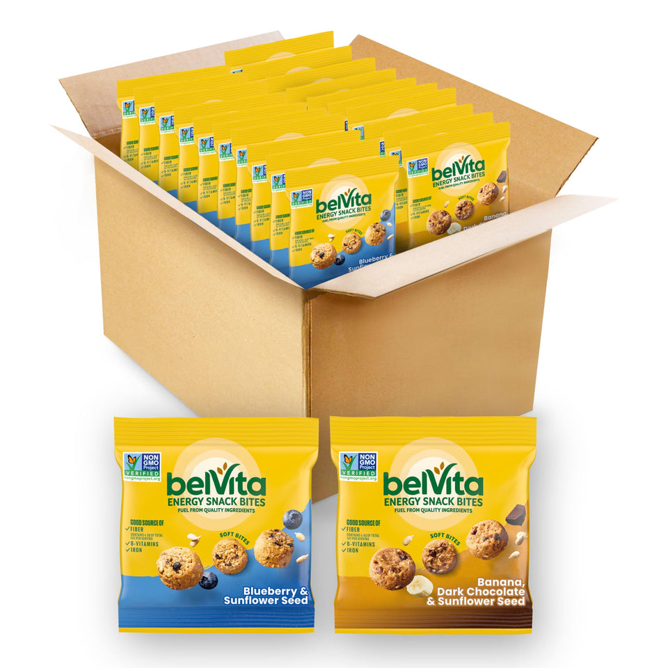 Belvita Energy Snack Bites blueberry and sunflower seeds for on-the-go energy and fiber.