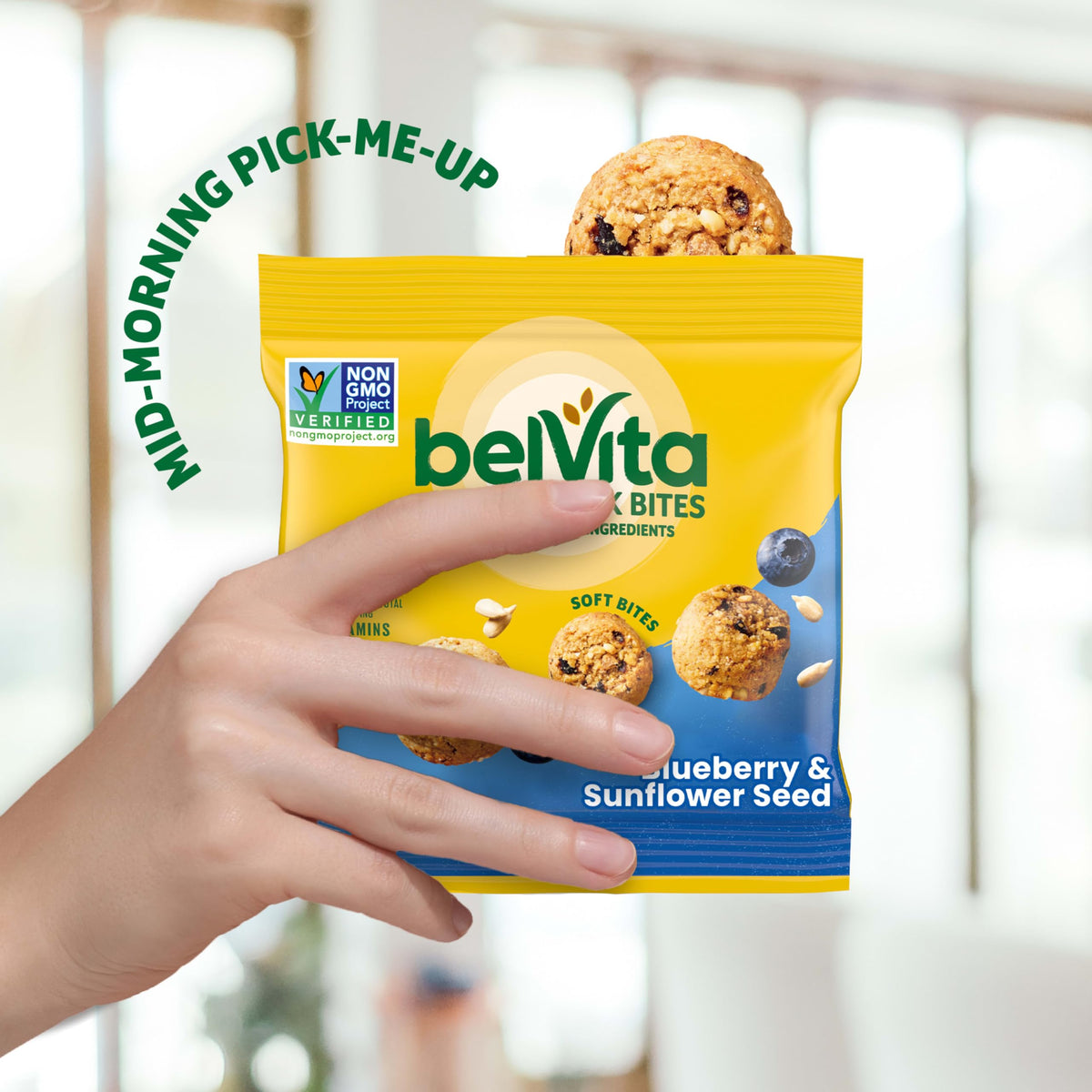 Belvita Energy Snack Bites texture close-up with seeds and grains.