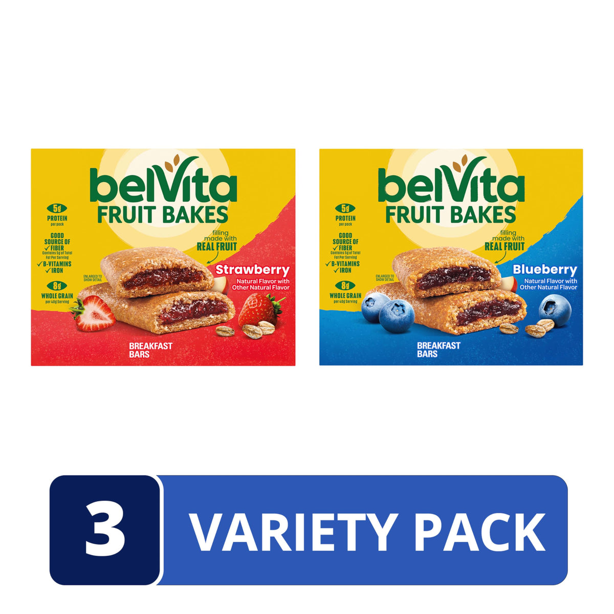 Belvita Fruit Bakes blueberry bar close-up showing real fruit filling