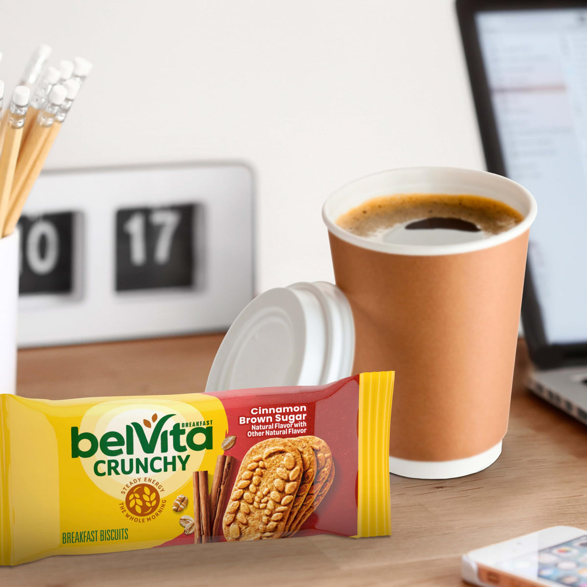 Belvita Cinnamon Brown Sugar Breakfast Biscuits kosher and no artificial sweeteners label