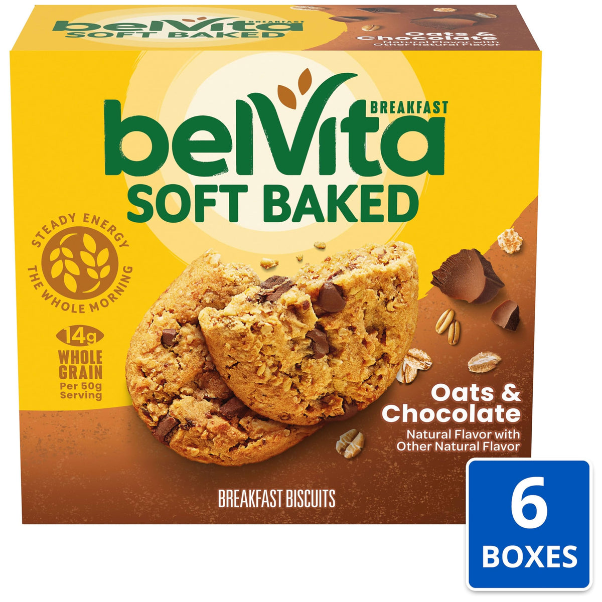 Morning pairing image of Belvita bar with coffee, yogurt and fruit