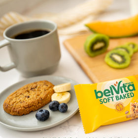 Belvita breakfast bars on a kitchen-desk setup for easy mornings.