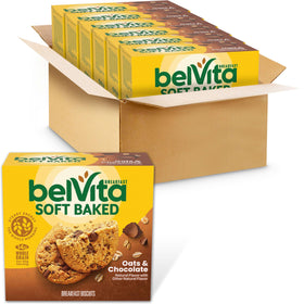 Belvita soft baked oats and chocolate bar packaging showing convenient breakfast option