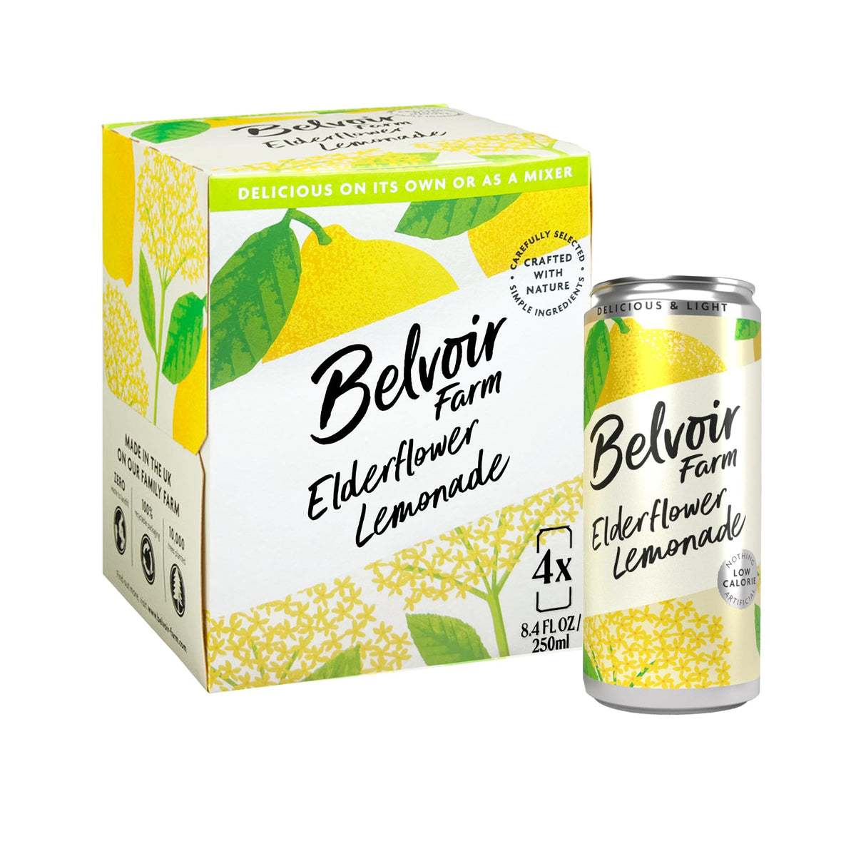 Belvoir Farms Sparkling Elderflower Lemonade in a glass, ideal for entertaining