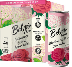 Belvoir Farm Elderflower & Rose Sparkling Lemonade can – ideal mixer for cocktails and mocktails.