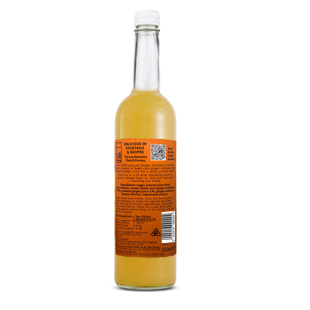 Belvoir Ginger Cordial served in a glass, ideal for bold cocktails and refreshing mocktails.