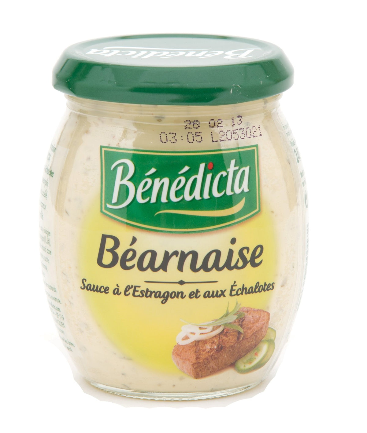 Benedicta Béarnaise sauce bottle ready to top grilled steak with rich herb flavors.