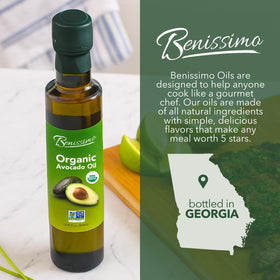 Benissimo avocado oil allergen-free icons on label