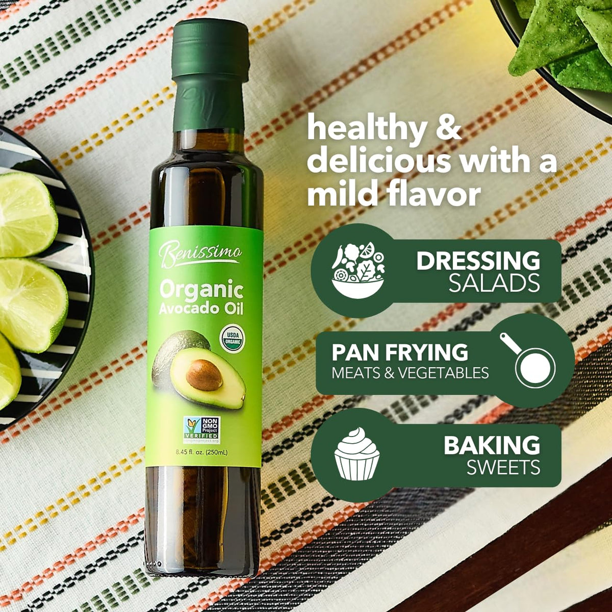 Benissimo avocado oil packaging display in store