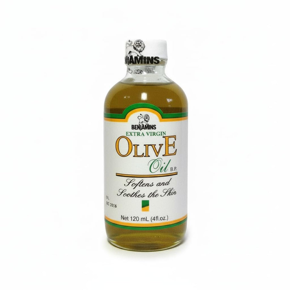 Benjamins extra virgin olive oil 4oz bottle front view for quick finishing.