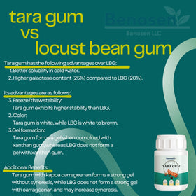 Benosen Tara Gum Powder packaging highlights an HDPE bottle for easy storage.