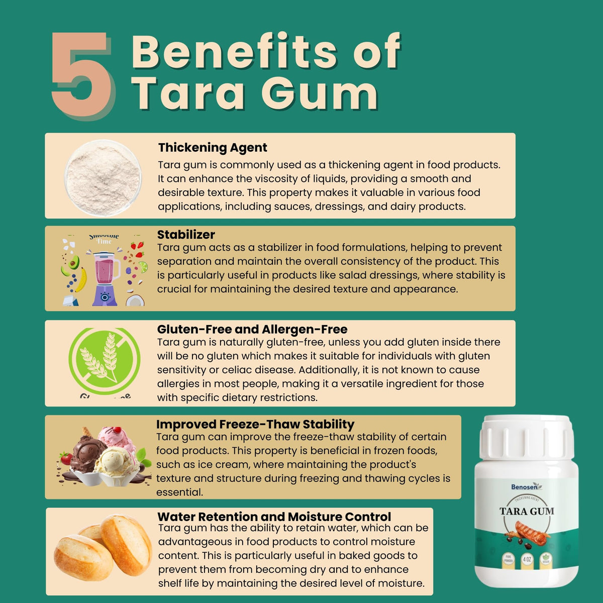 Benosen Tara Gum Powder scoop demonstrates quick hydration for scoopable gelato and sorbet.