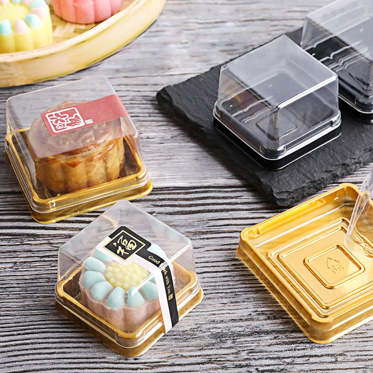 BenRan display-ready mini cakes and mooncakes in elegant boxes.