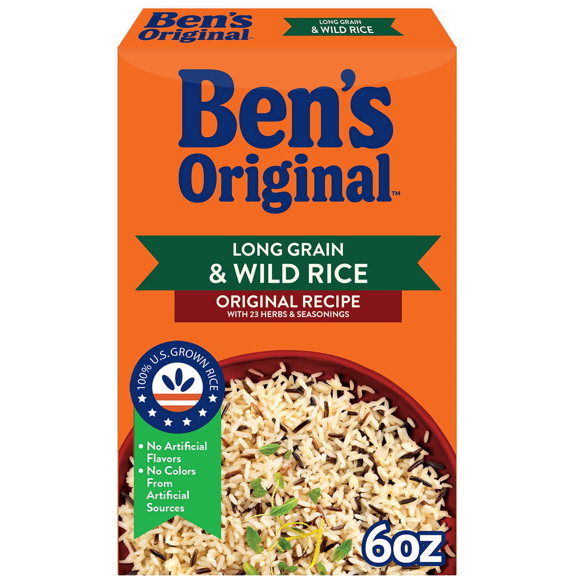 BEN'S ORIGINAL flavored rice box front; convenient 12-pack for quick weeknight meals.