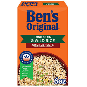 BEN'S ORIGINAL flavored rice box front; convenient 12-pack for quick weeknight meals.