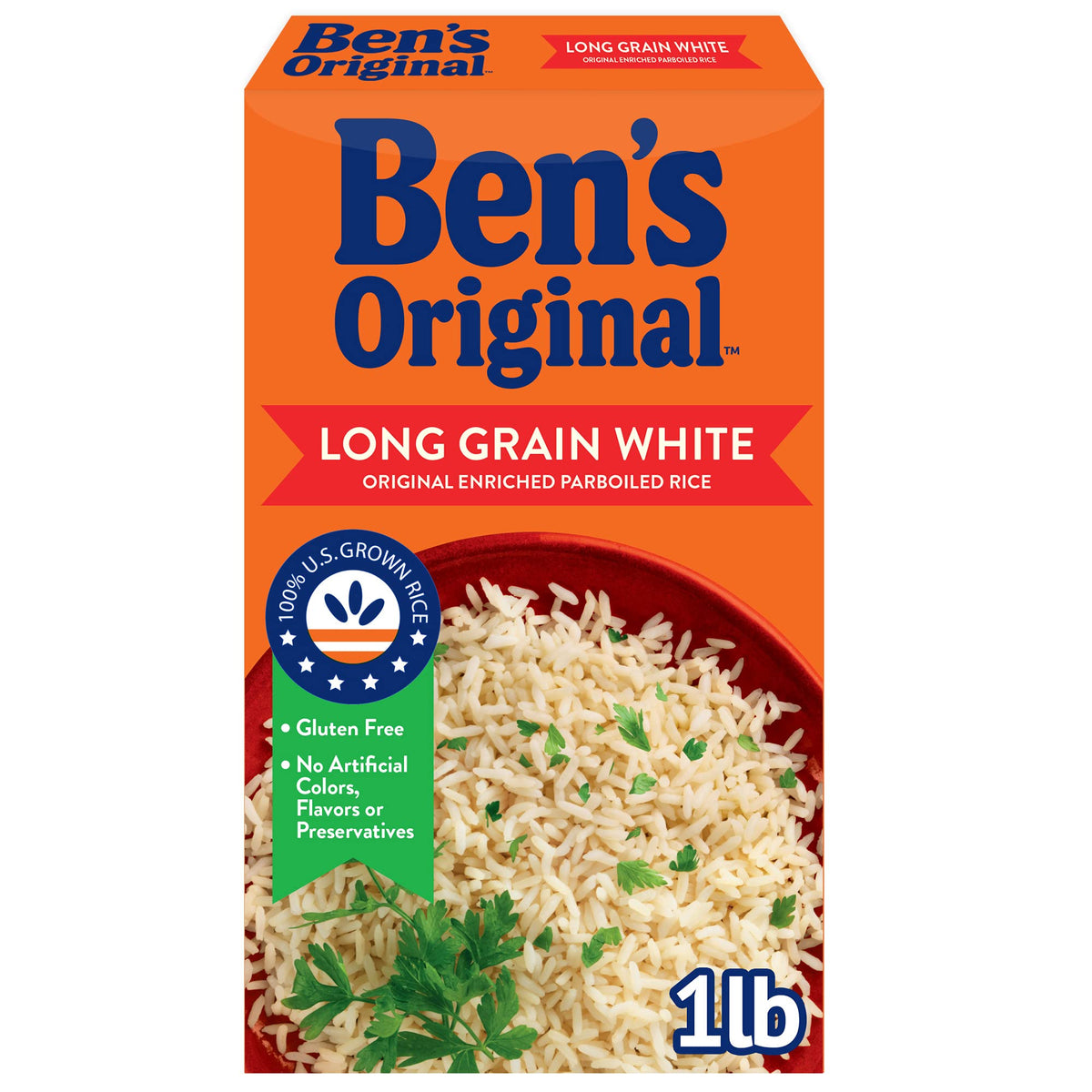 BEN'S ORIGINAL parboiled long grain white rice twelve-box pack ready for family meals.