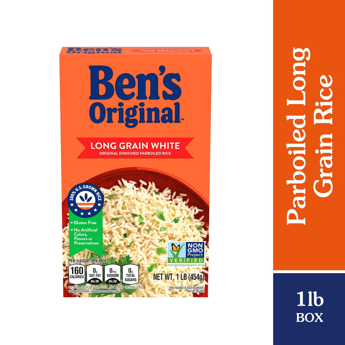 BEN'S ORIGINAL parboiled long grain white rice package front highlighting value.