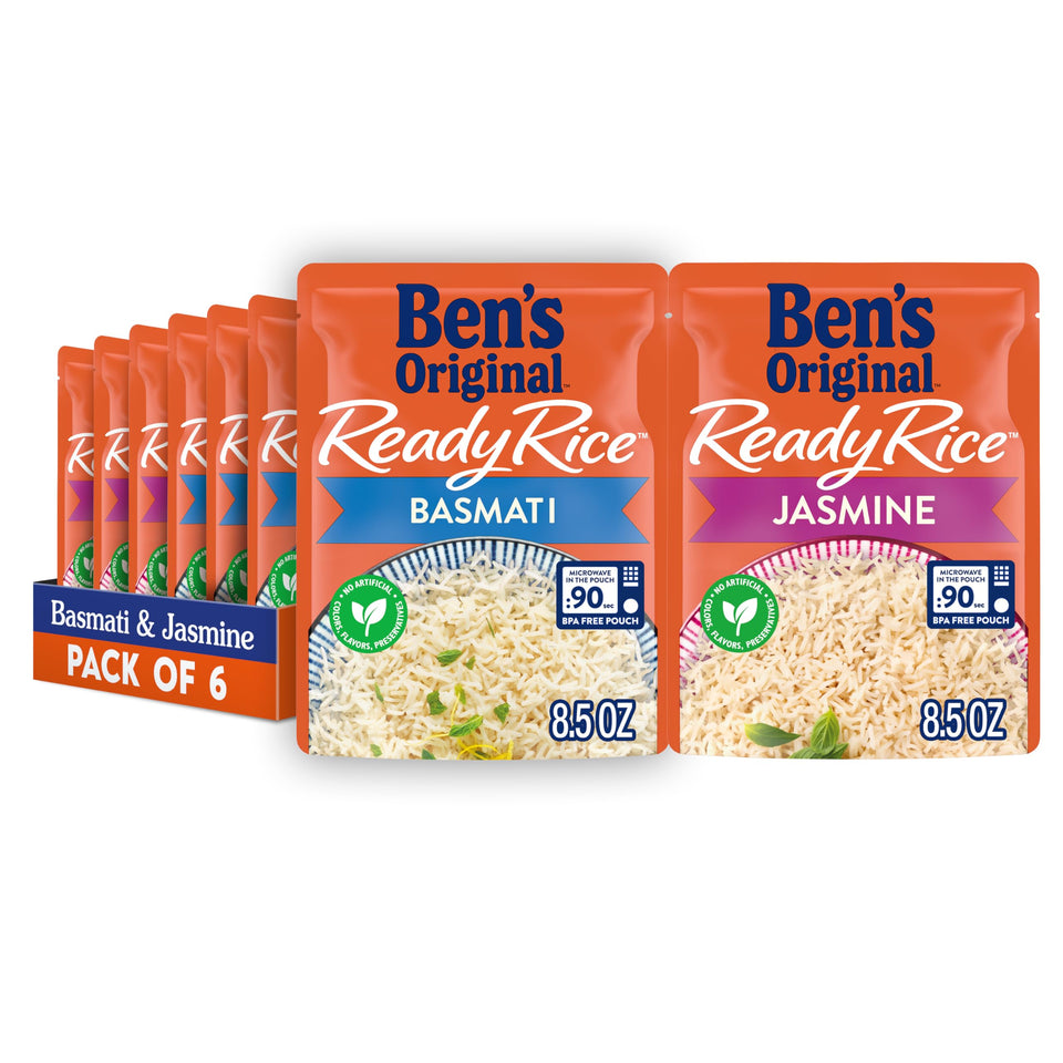 BEN'S ORIGINAL Ready Rice basmati variety pack pouches for quick, aromatic meals.
