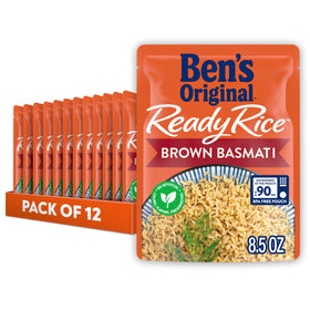 BEN'S ORIGINAL Ready Rice Brown Basmati front pack showing 12-pack convenience