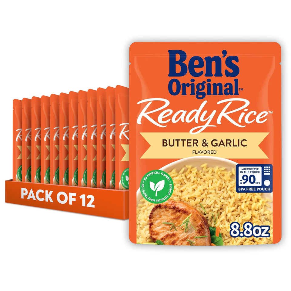 BEN'S ORIGINAL Ready Rice Butter and Garlic pouch ready to serve in 90 seconds.