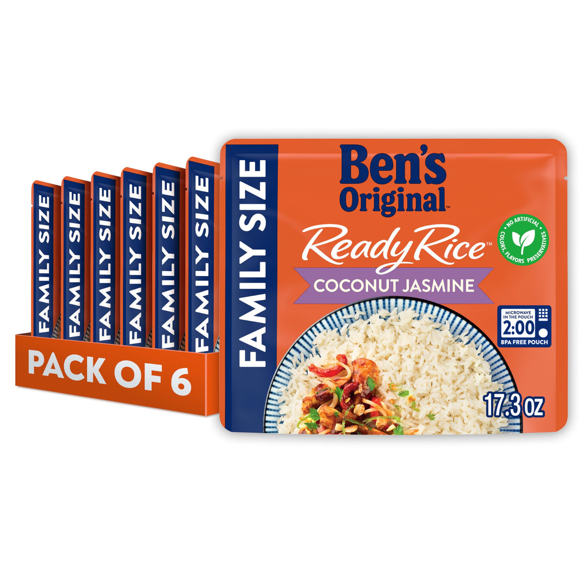 BEN'S ORIGINAL Ready Rice Coconut Jasmine Pack6 offers a convenient six-pack for quick weeknight dinners.