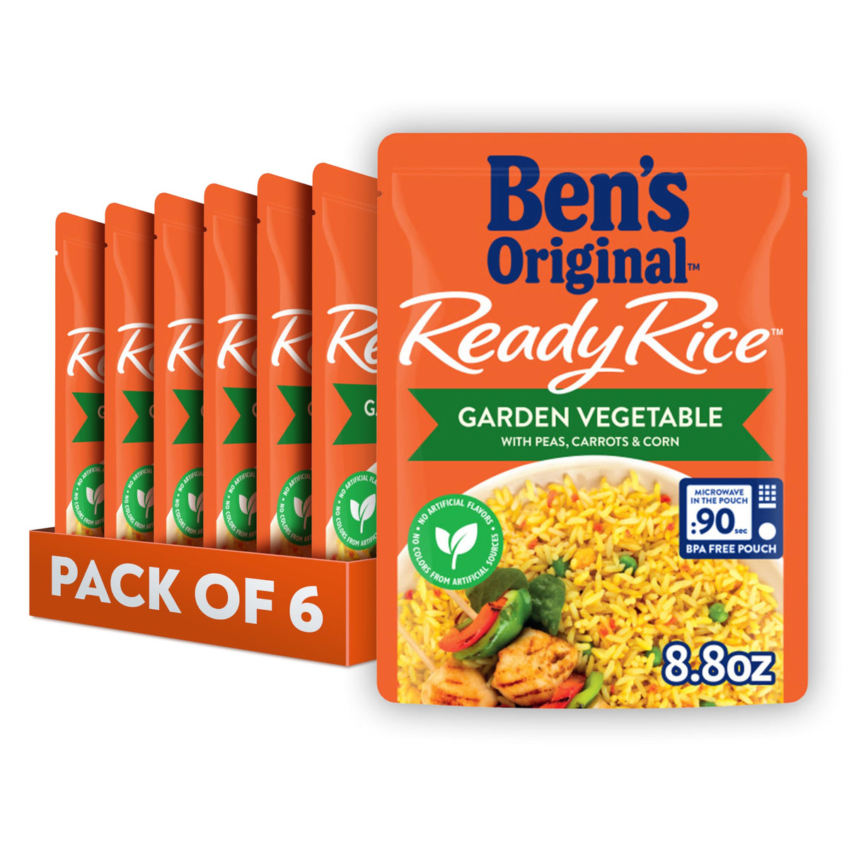 BEN'S ORIGINAL Ready Rice garden vegetable pouch front for quick meals.