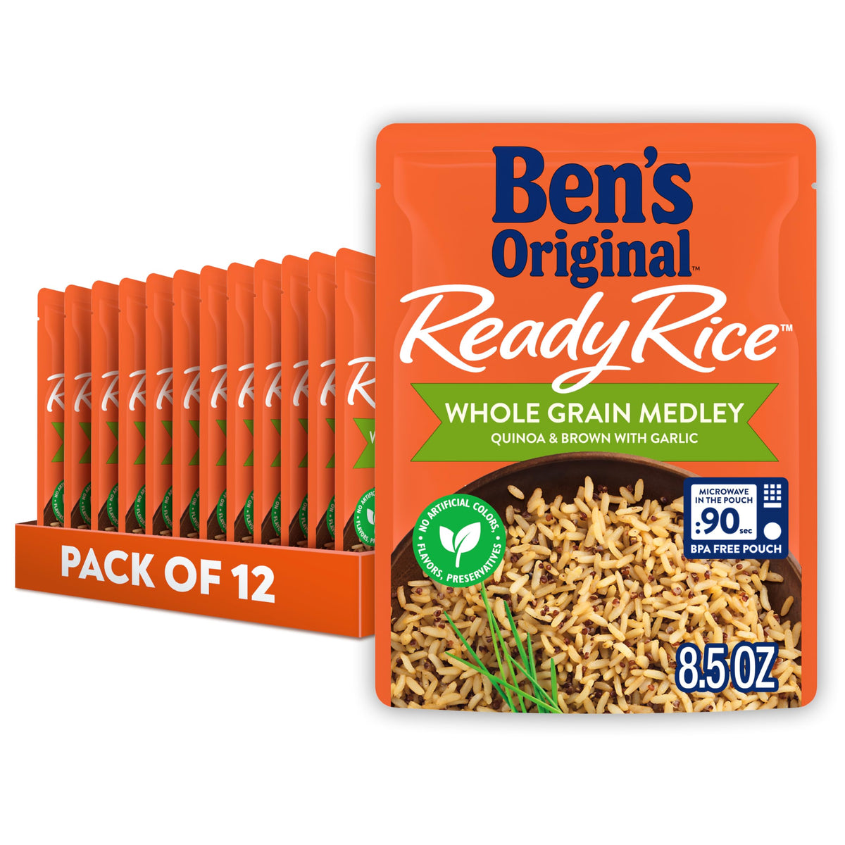 BEN'S ORIGINAL Ready Rice medley with quinoa and brown rice in a microwave pouch, ready to eat.