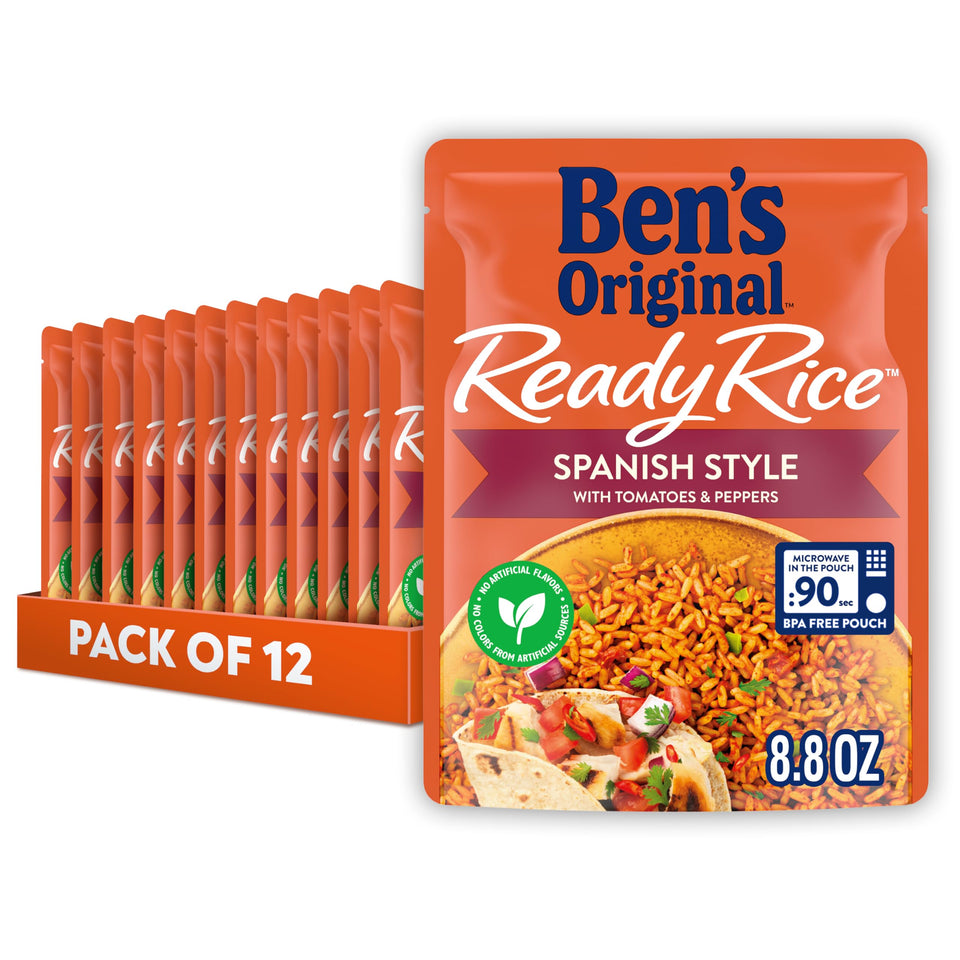 BEN'S ORIGINAL Ready Rice Spanish Style pouch delivers flavorful long-grain rice in seconds, great for quick weeknights.