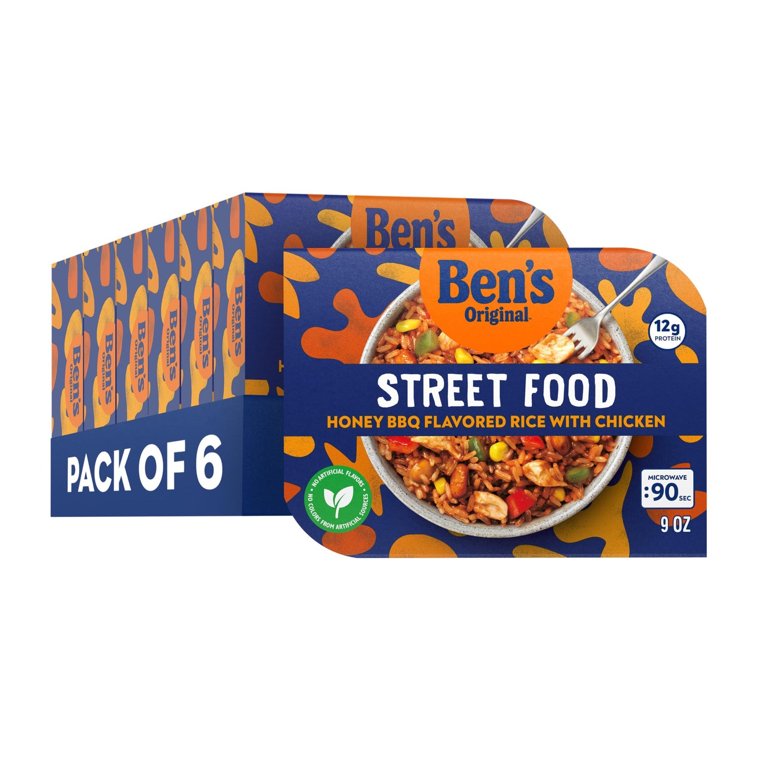 BEN'S ORIGINAL Street Food Honey BBQ Rice with Chicken bowl, steaming, ideal for a quick lunch