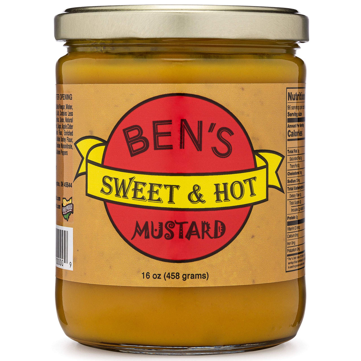 Ben's Sweet & Hot mustard bottle pour, bold sweet-heat flavor for grilling.