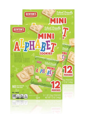 Benton’s Mini Cookie Snack Packs alphabet two boxes, ideal for lunchboxes and on-the-go snacking