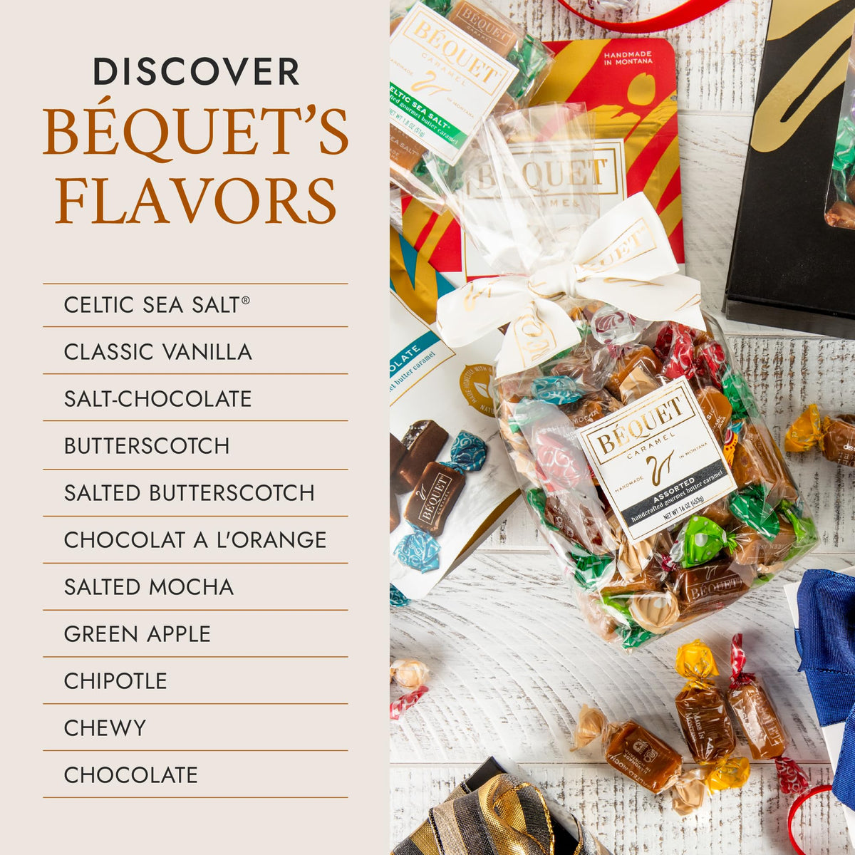 Bequet award-winning caramel close-up evokes luxury gift idea.