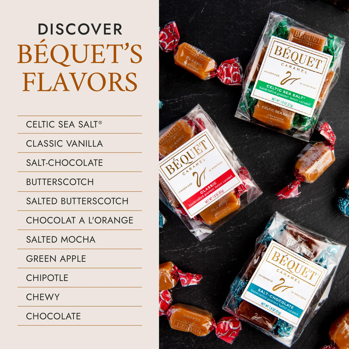 Bequet Celtic Sea Salt Caramel made in Montana emphasizes craftsmanship.