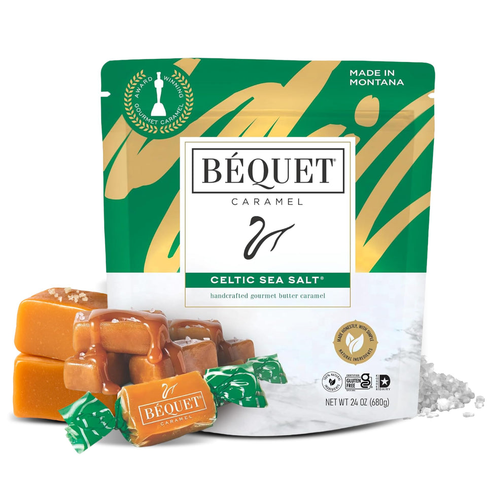Béquet Celtic Sea Salt Caramels packaging ready for gifting and sharing.