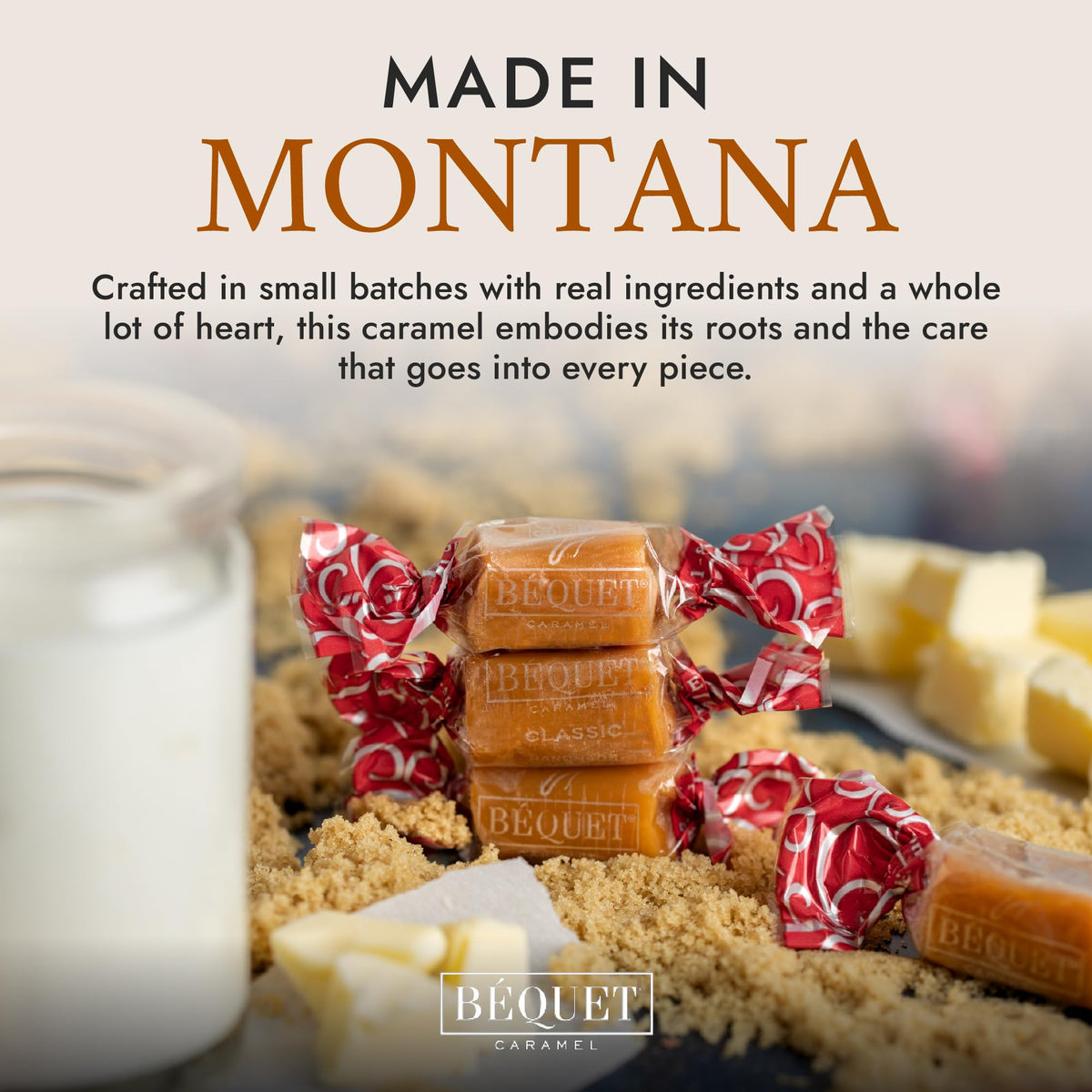 Bequet Classic Caramels melted texture shown, suggesting a luxurious melt in your mouth experience